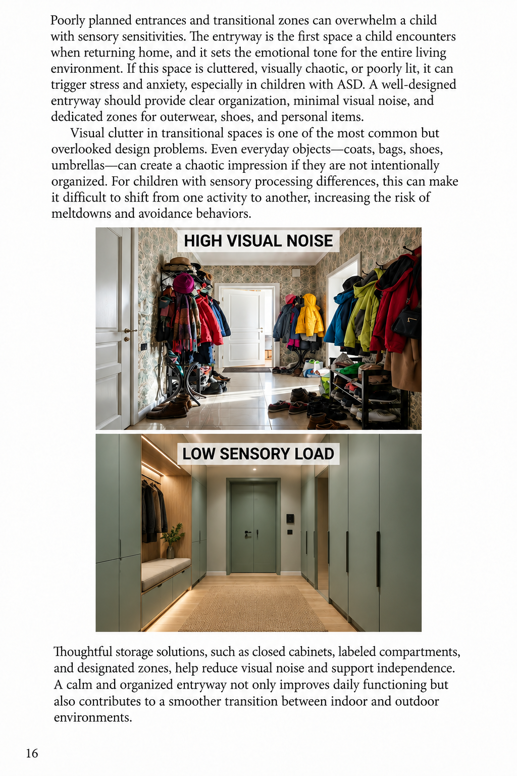 Page 16 of AHDM comparing high visual noise with a low sensory load interior